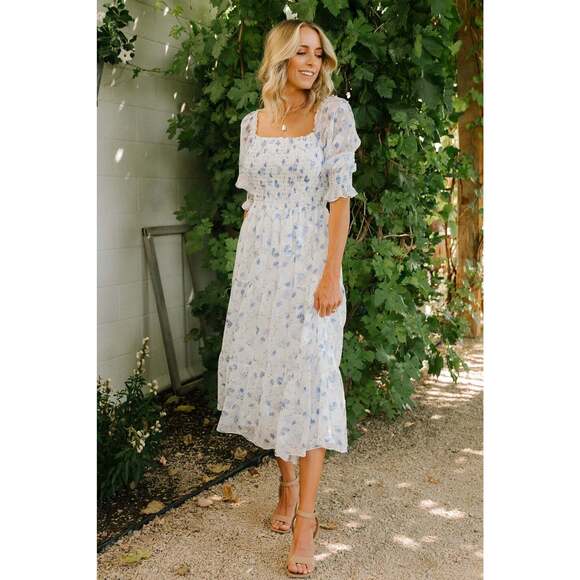 Baltic Born Fabian Jacquard Midi Dress | Blue Floral Size MM - Picture 5 of 5